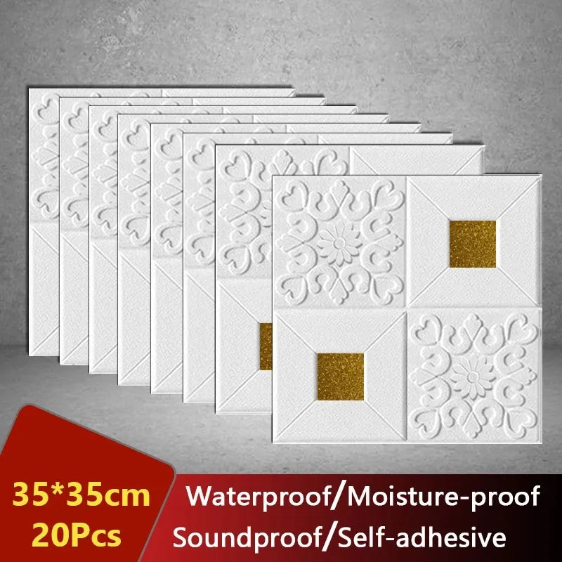 35*35cm 3D Wall Stickers Ceiling Panel Roof Decor Waterproof Self-Adhesive Foam Wallpaper Living Room Kitchen TV Backdrop
