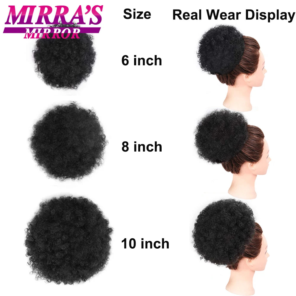 Large Afro Synthetic Puff Drawstring Ponytail 10 Inch Short Kinky Curly Hair Ponytail Hair Extensions with 2 Clips