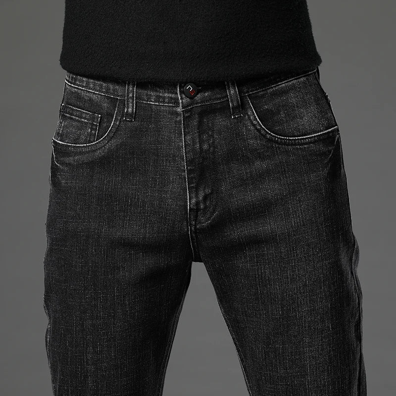 2023 Fall New Men's Cotton Stretch Slim Jeans Straight Version Business Fashion Denim Pants Vintage Blue Brand Trousers Black