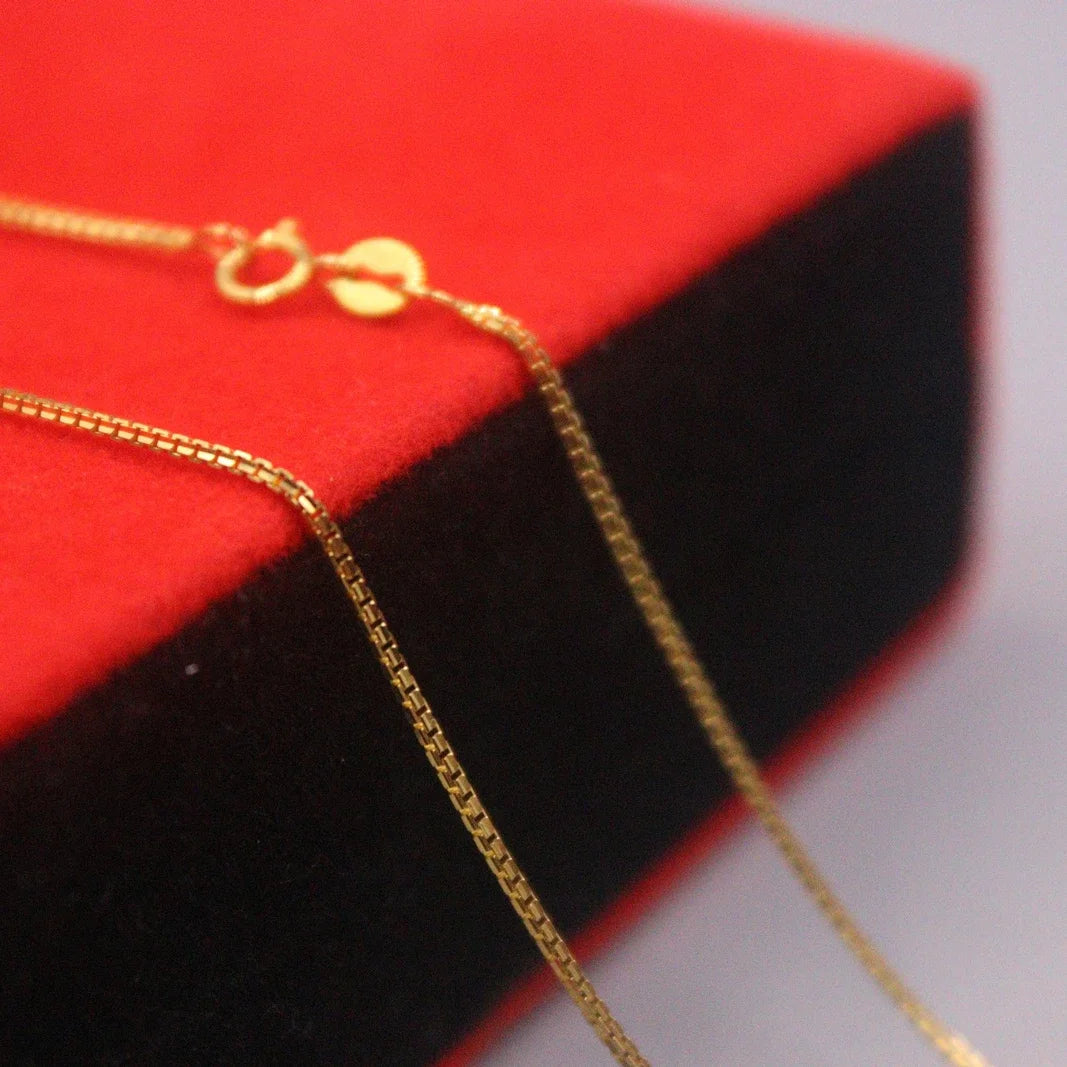 Au750 Real 18K Yellow Gold Neckalce For Women 1mm Thin Box Link Chain 45cm Length 2.7-2.8g