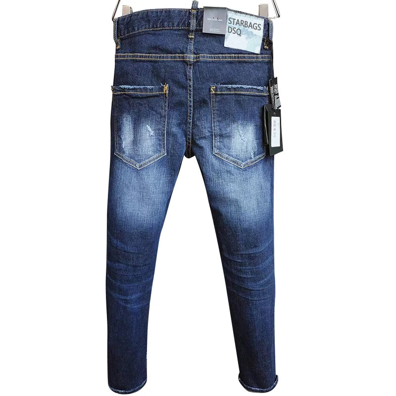 Chareiharper DSQ 9811 Men's Jeans Straight Fit Elastic Cotton Blue Paint