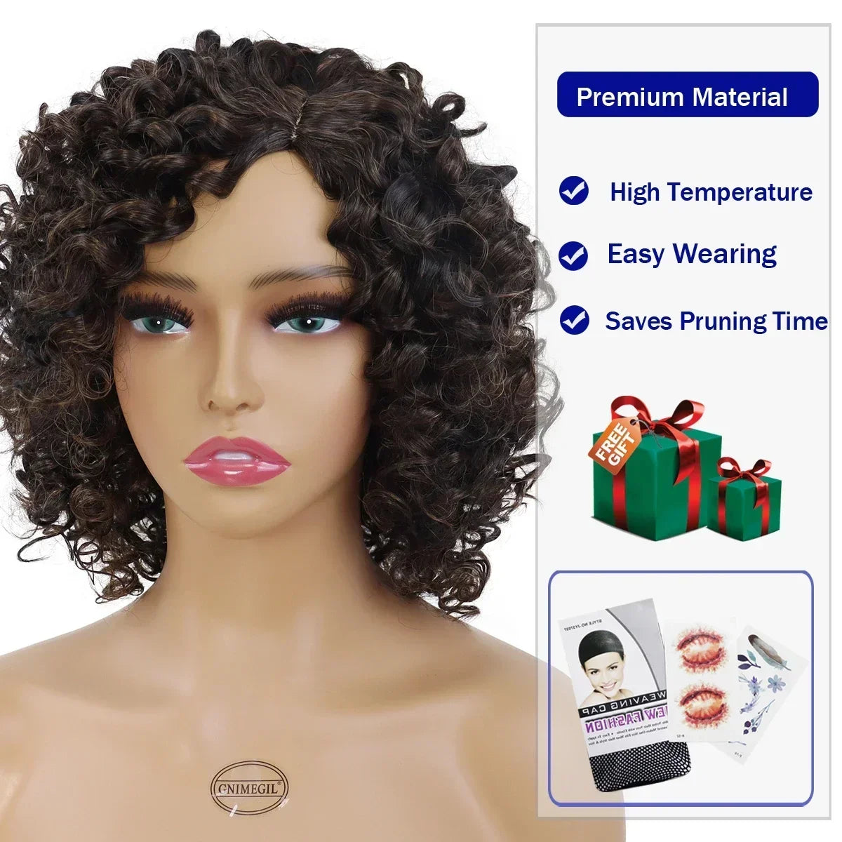 GNIMEGIL Synthetic Curly Wigs for Women Short Afro Wig Natural