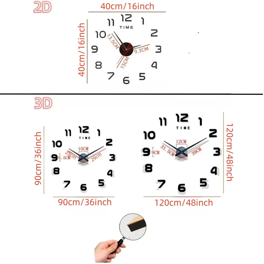 Large Wall Clock 3D DIY Quartz Clocks Fashion Watches