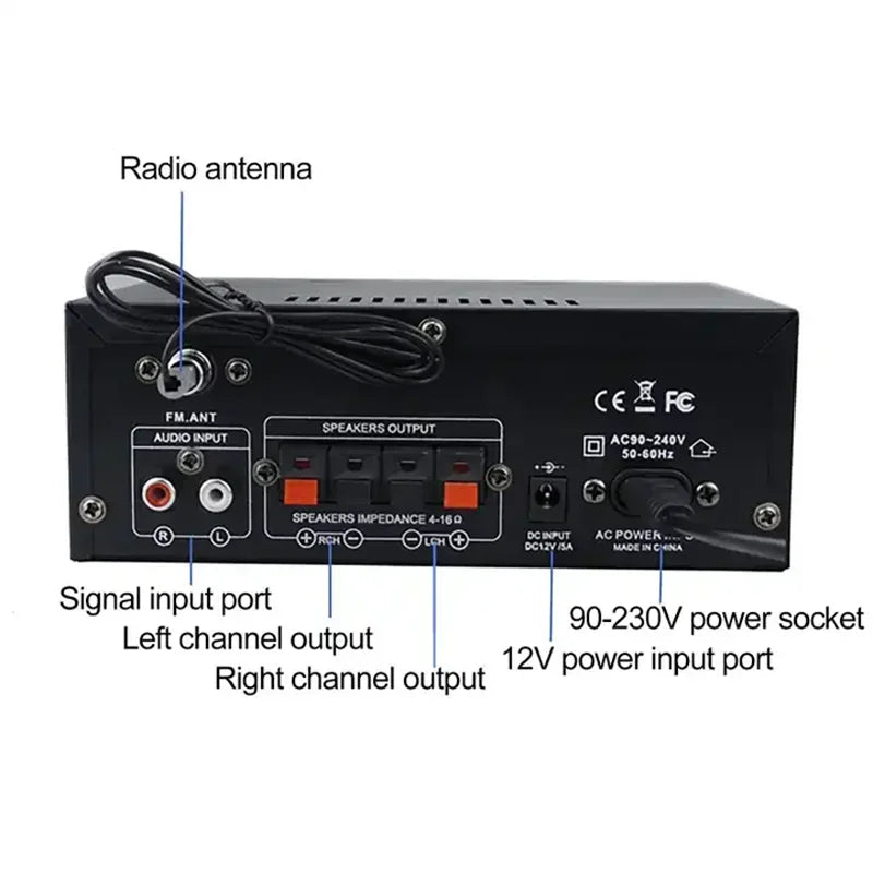 AK45 80W Home Digital Amplifiers Audio Bass Audio 2.0 Channe Power BT Amplifier Hifi FM Music Subwoofer Speaker USB SD Mic Input
