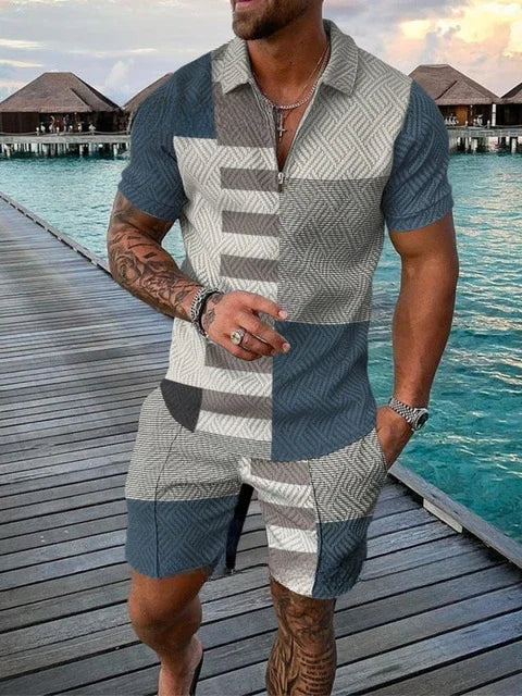 Men's Tracksuit Polo Shirts+Shorts 2 Piece Sets Luxury Brand Casual Suit Streetwear Short Sleeve T-shirt Set Male Jogger Outfits