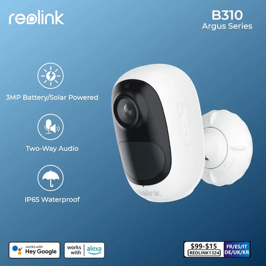 Reolink Argus Series B310 Battery WiFi IP Camera B320 Cam AI Human/Vehicle Detection 2-Way Audio Solar Powered Security Cameras