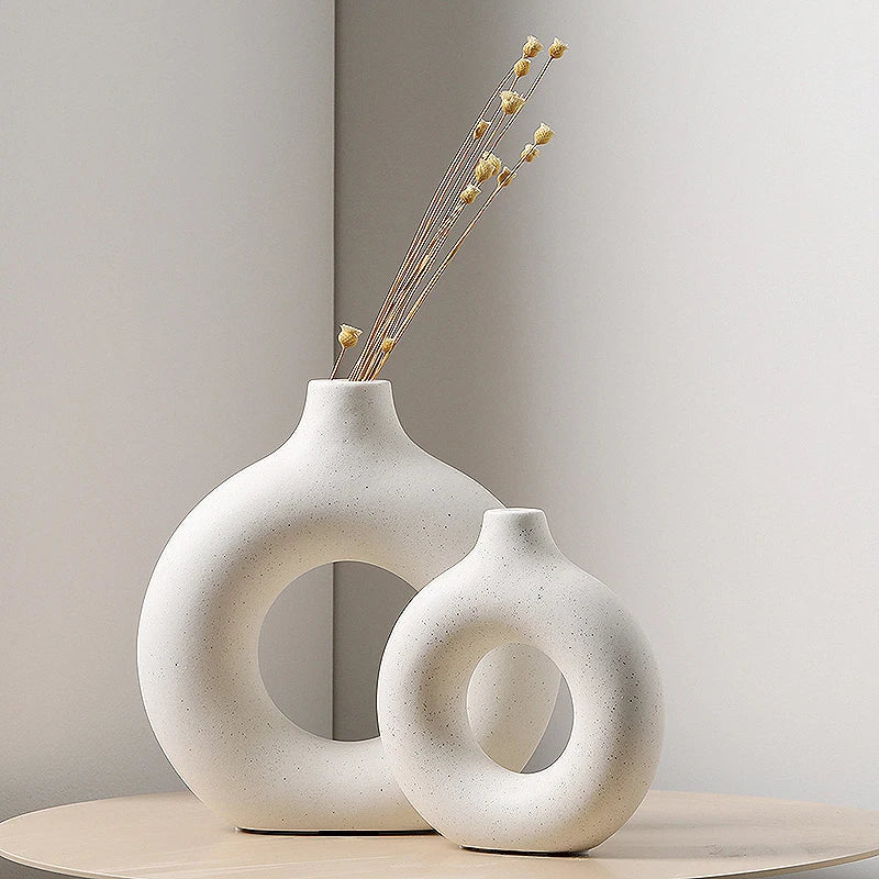 Creative Donut Ceramic Vase Floral Ornament Nordic Circular Hollow Flower