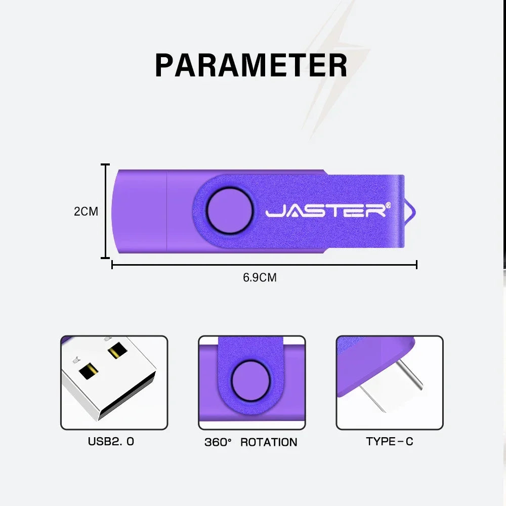 TYPE-C USB Stick Purple USB Flash Drive 64GB OTG Key Chain Pen Drive High Speed Pendrive for Mobile Phone 32GB