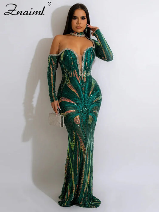 Znaiml 2023 Elegant Luxury Women Sparkly Sequin Mermaid Evening Dresses Wedding Night Party Maxi Dress Festivals Prom Vestidos