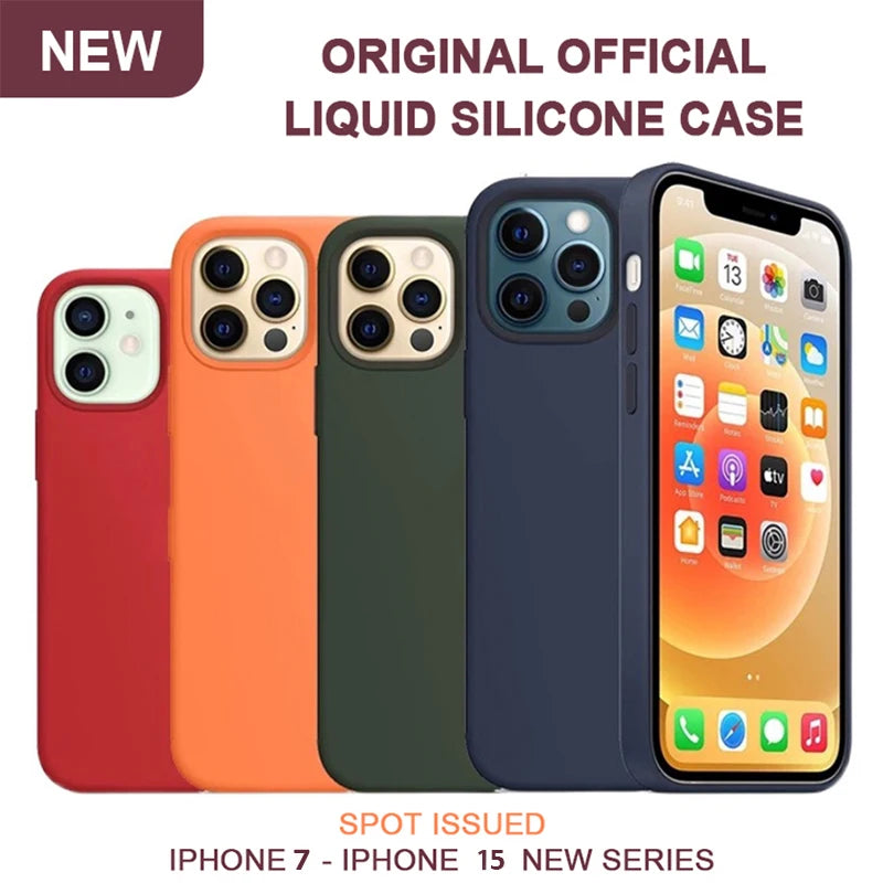 Original Official Logo Silicone Case For iPhone 13 12 11 14 15 Pro Max Cases For Apple iPhone 14 15 Plus 13 12 Pro 11 Case Cover