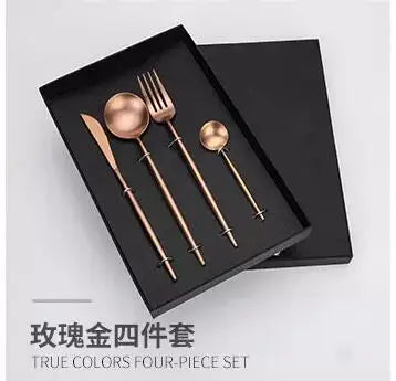 Gift Box Luxury Copper stainless steel cutlery set rose gold flatware spoon and fork knifes 18/8 Chopsticks Set Dropshipping