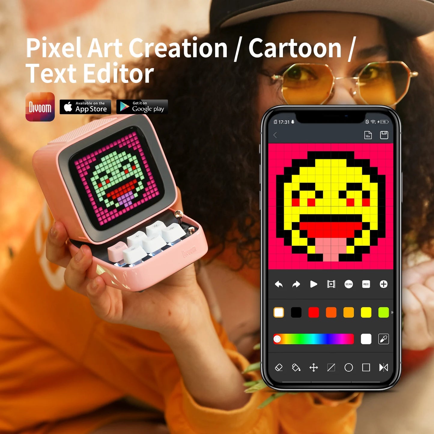 Divoom Ditoo-Pro Retro Pixel Art Bluetooth Portable Speaker Alarm Clock DIY LED Display Board,