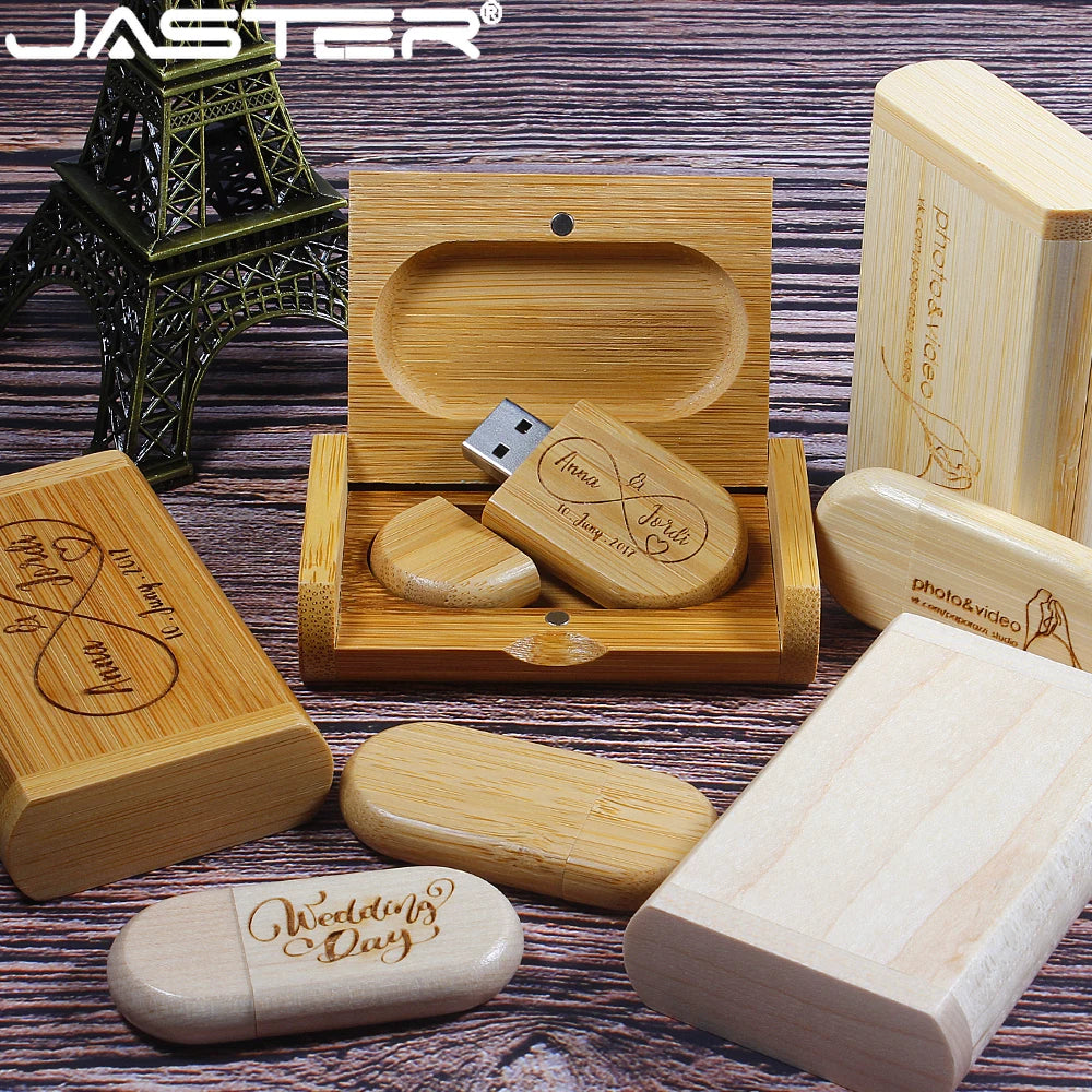 JASTER USB 2.0 Flash Drive 64GB Pen drive Wooden Box Free Personal LOGO Memory