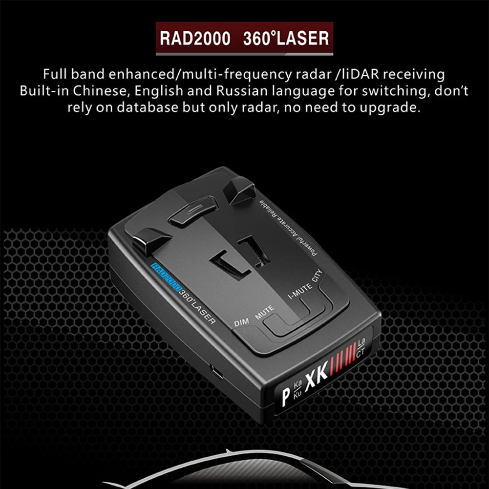 RAD2000 Car Radar Detector 12V English Russian Laser Rador Detection Speed Alarm 2 Modes K X Ka Band Anti Radar Warning System