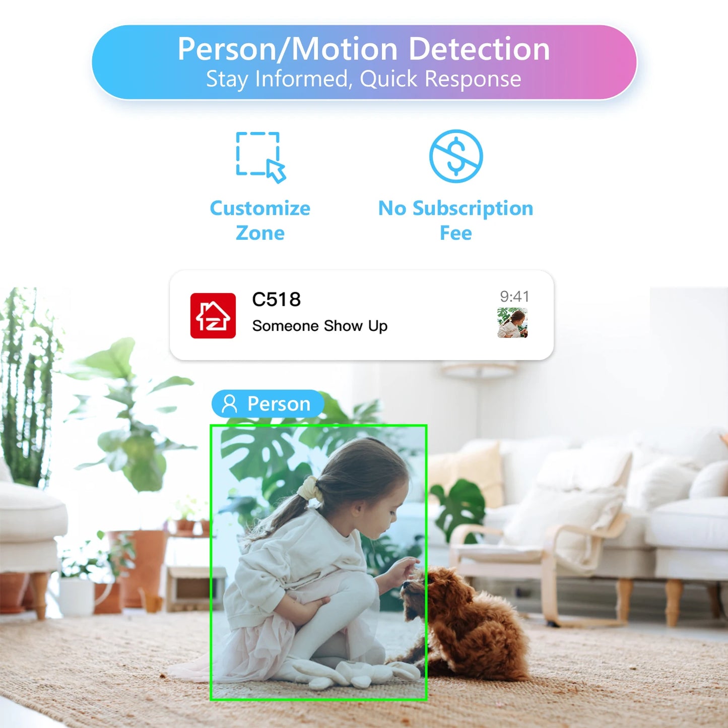 ZOSI Indoor Pan/Tilt Smart Security Camera C518 2K 360 Degree Baby Pet Monitor 2.4G/5G Dual-Band WiFi Home Cam with Phone APP