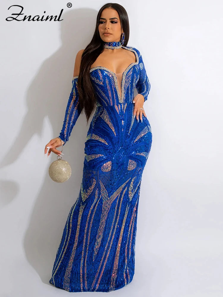 Znaiml 2023 Elegant Luxury Women Sparkly Sequin Mermaid Evening Dresses Wedding Night Party Maxi Dress Festivals Prom Vestidos