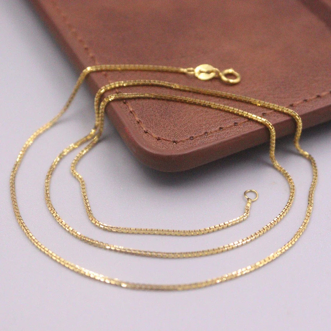 Au750 Real 18K Yellow Gold Neckalce For Women 1mm Thin Box Link Chain 45cm Length 2.7-2.8g