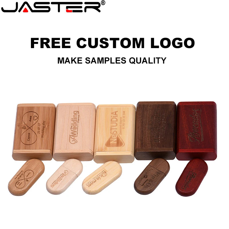 JASTER USB 2.0 Flash Drive 64GB Pen drive Wooden Box Free Personal LOGO Memory