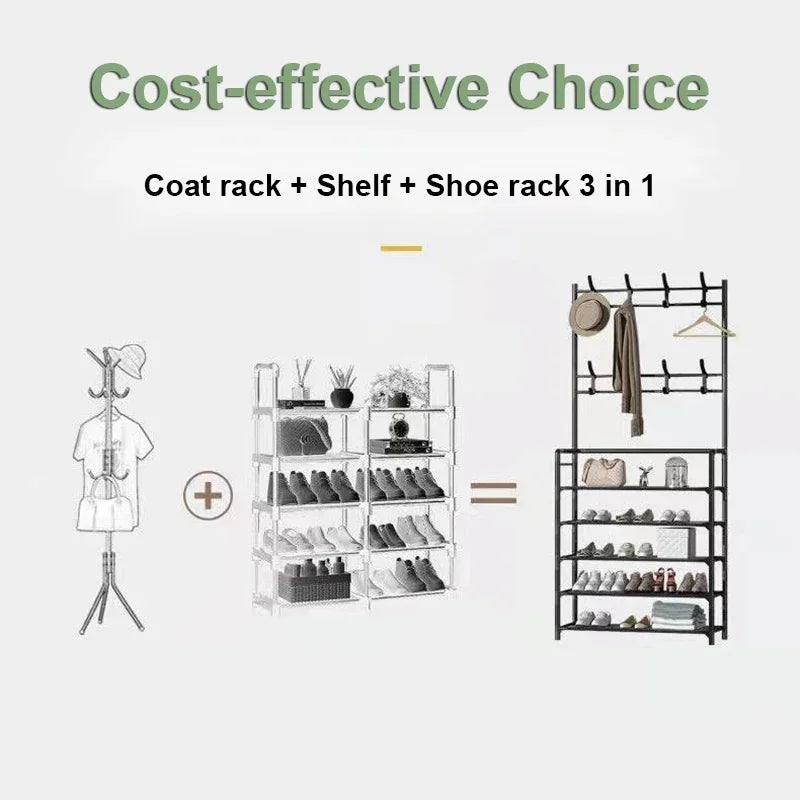 Shoe Rack Simple Floor Shoe and Hat Rack Load-bearing Living Room Organizer Clothes Hat Coats Shoes Combination Storage Shelf