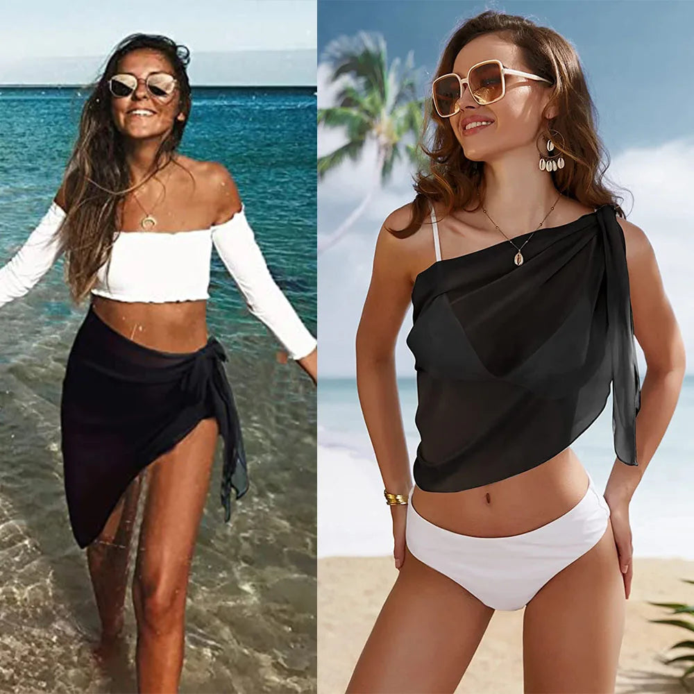 Women  Cover Beach Bikini Wrap Sheer Short Skirt