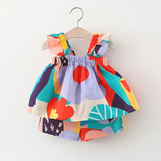 Summer Baby Girls Clothing Sets Suspender Top Color Matching Floral Vest + Children'S Casual Pants Little Kids Clothes Suit