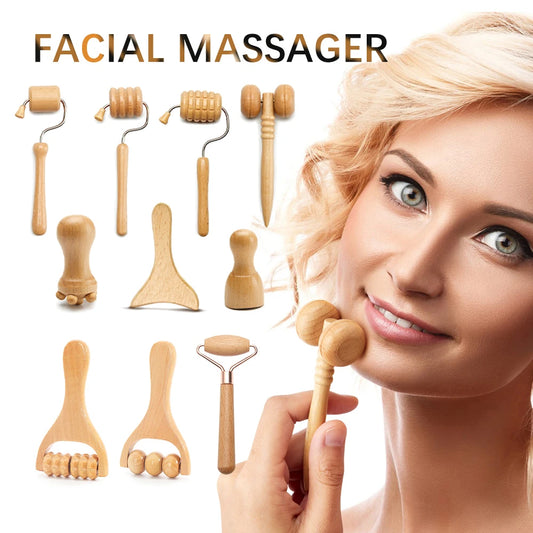 Face Massager Maderoterapia Face Roller Mini Wood Therapy Face Slimming Gua Sha Scraper Facial Lifting Wrinkle Remover