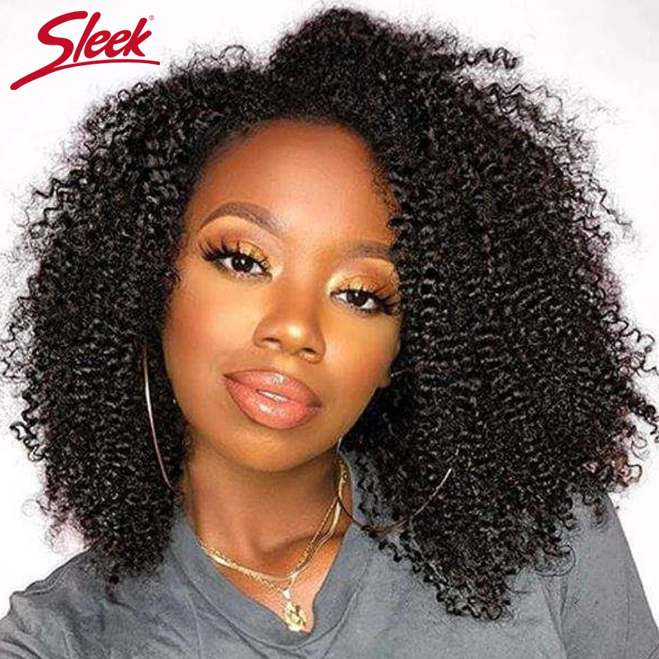 Sleek Afro Kinky Curly Black Human Hair Wigs