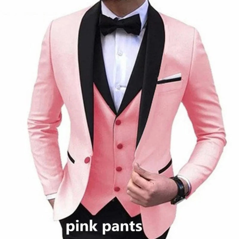 Mens Suits 3 Piece Black Shawl Lapel Casual Tuxedos for Wedding Groomsmen Suits Men 2023(Blazer+Vest+Pant) 2 Piece(Blazer+Pant)