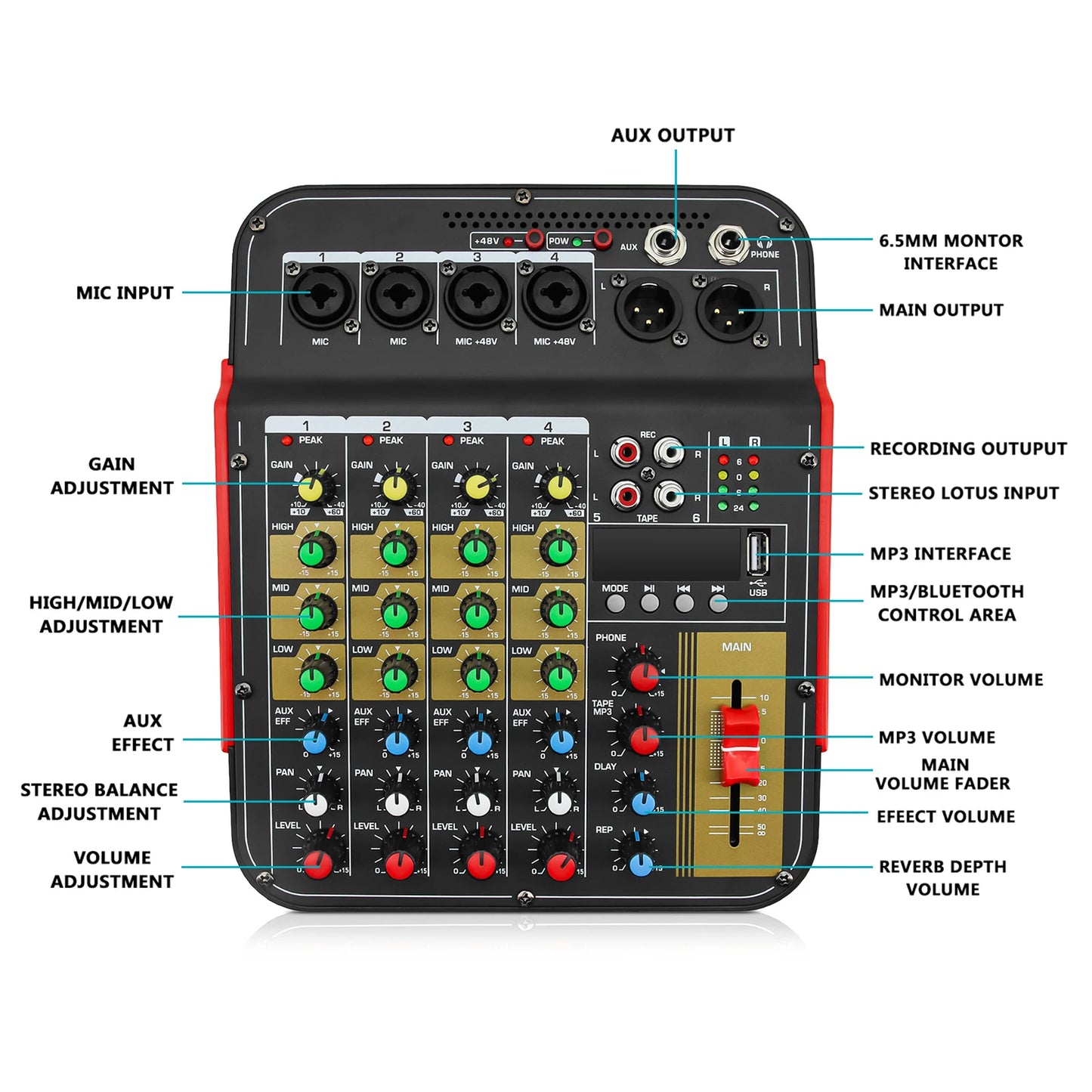 6-Channel Audio Mixer Outdoor Conference Audio USB Bluetooth