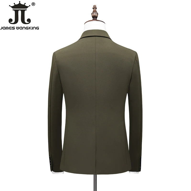 7 Colors ( Blazer + Vest + Pants) Luxury High-end Brand Solid Color Formal Business Men's Suit
