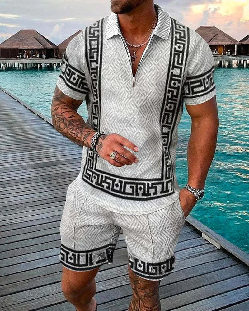 Men's Tracksuit Polo Shirts+Shorts 2 Piece Sets Luxury Brand Casual Suit Streetwear Short Sleeve T-shirt Set Male Jogger Outfits