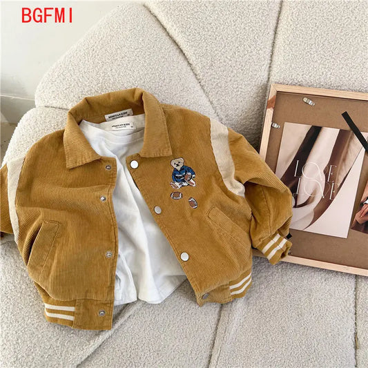 Fashion Cartoon Embroidery Corduroy Jackets for Baby Boys Girls Casual Spring Fall Outwear Toddler Kids Coat Clothes Sports Wear
