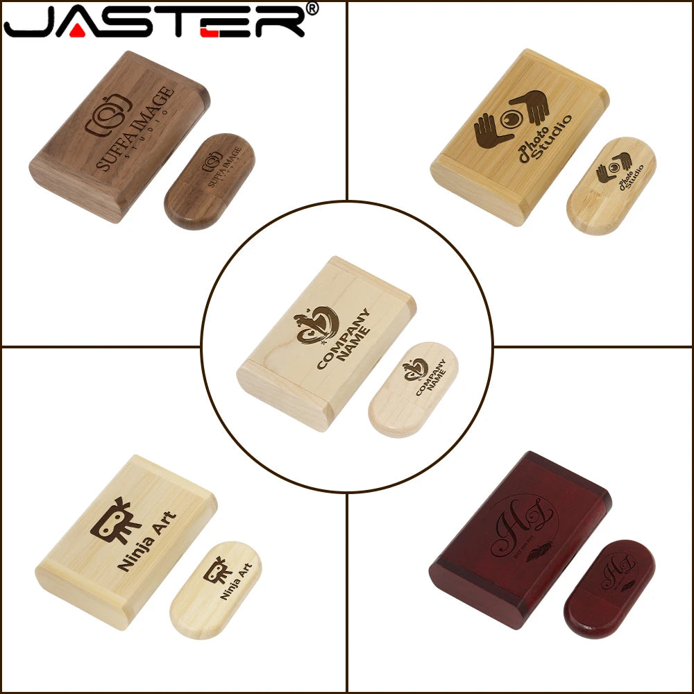 JASTER USB 2.0 Flash Drive 64GB Pen drive Wooden Box Free Personal LOGO Memory