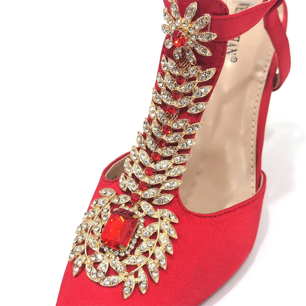 Venus Chan Italian Design Girly Style Pointed Toe Wedding Shoes And Bag, Full Diamond Decoration Metal Closure Bag