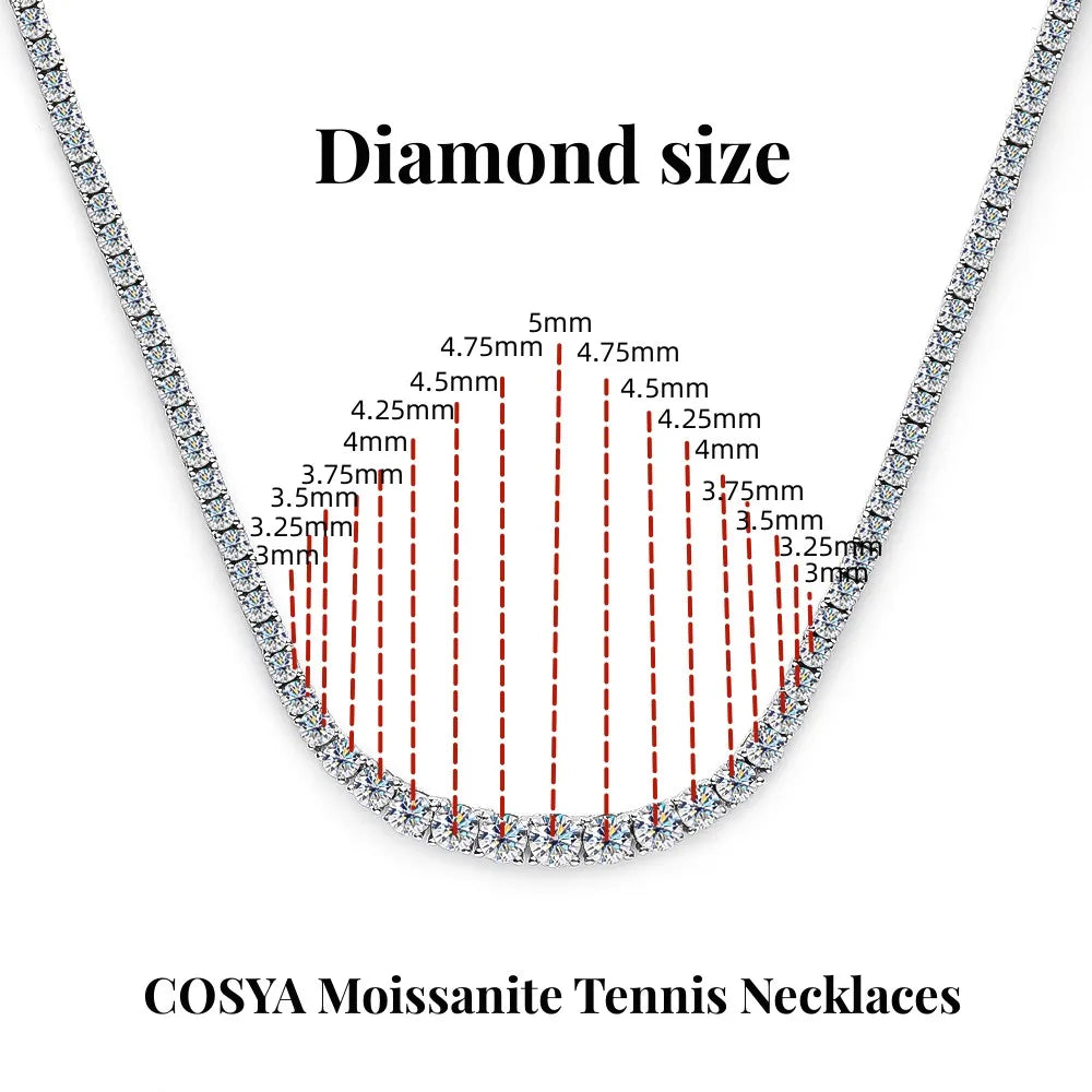 COSYA Full Moissanite Tennis Necklace For Women 925 Sterling Silver Plated 18k White Gold