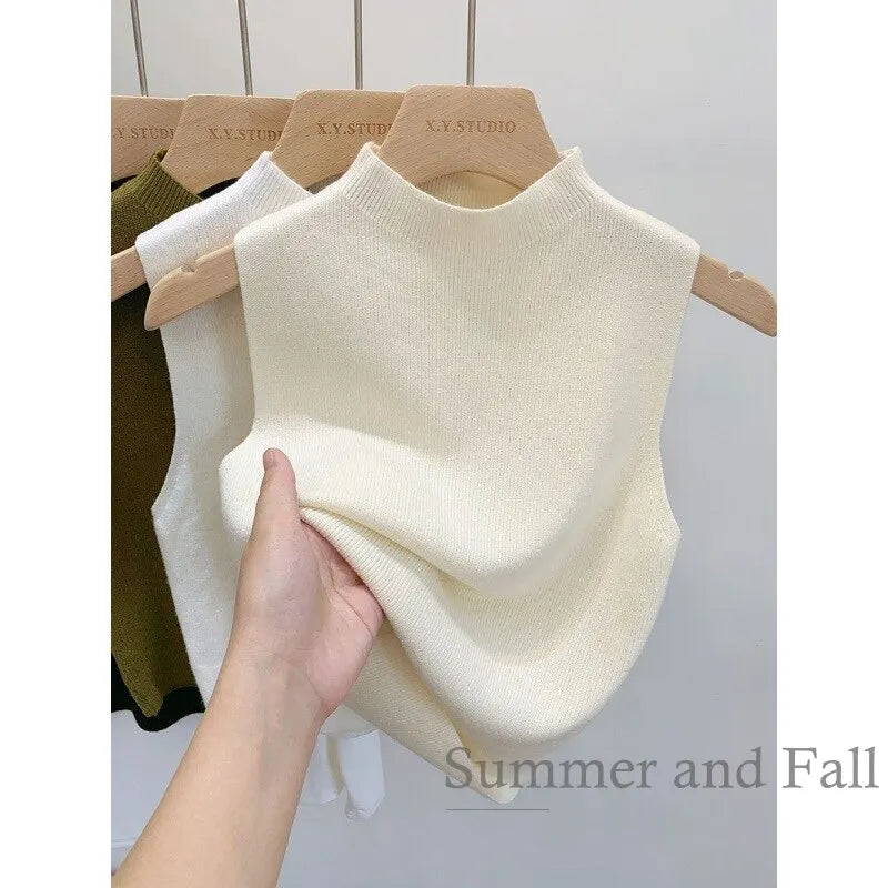 Women Knitted Tank Top Summer Fall Slim Sweater Short Sleeveless Solid Spring Autumn Sweaters Pullovers