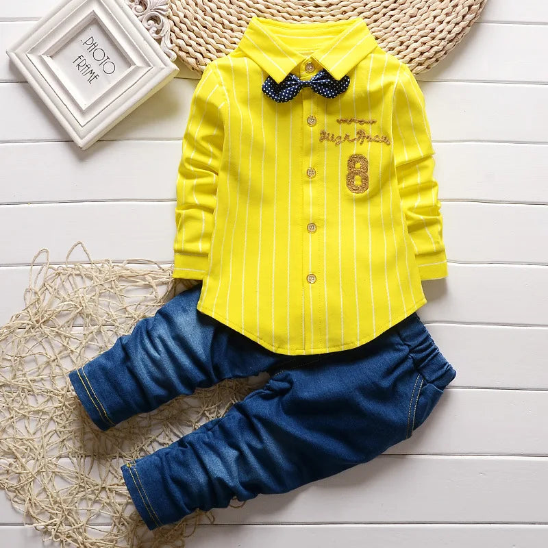 Kids Boys Clothes Baby Casual Bow Tie Shirt+Pants 2pcs Sets Summer Infant Denim Outfits Children Suits Toddler Clothing BC1219