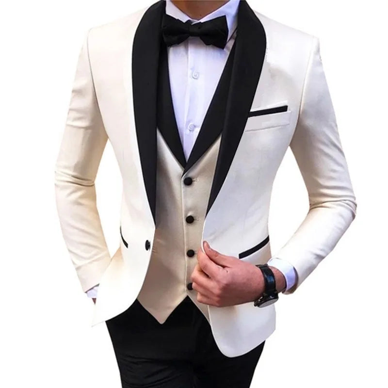 Mens Suits 3 Piece Black Shawl Lapel Casual Tuxedos for Wedding Groomsmen Suits Men 2023(Blazer+Vest+Pant) 2 Piece(Blazer+Pant)