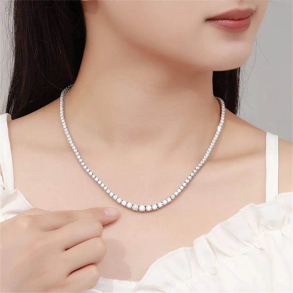 COSYA Full Moissanite Tennis Necklace For Women 925 Sterling Silver Plated 18k White Gold