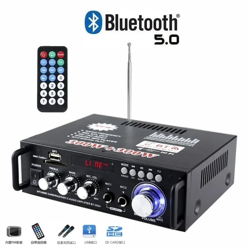 BT-298A Home Digital Amplifiers Audio Display 300W+300W Digital HIFI Audio Stereo Power Amplifier 2 Channel Digital Amplifiers
