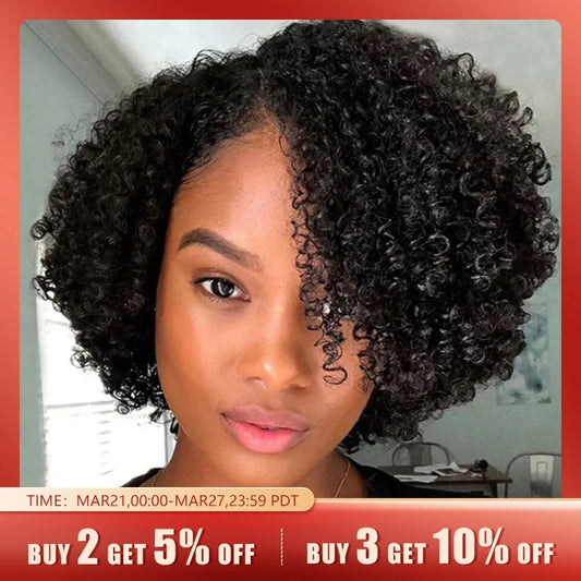 Brazilian Curly Human Hair Wigs With Bang Short Pixie Cut Bob Wig 150% Density Full Machine Made Wigs For Women