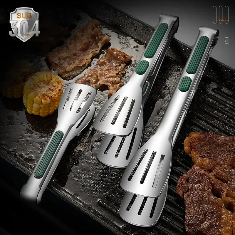 Stainless Steel Food Clip BBQ Grill Steak Food Clip Silicone Non-slip Handle