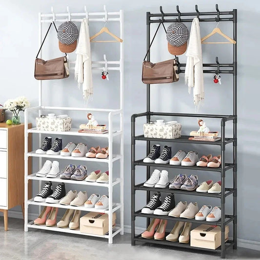 Shoe Rack Simple Floor Shoe and Hat Rack Load-bearing Living Room Organizer Clothes Hat Coats Shoes Combination Storage Shelf