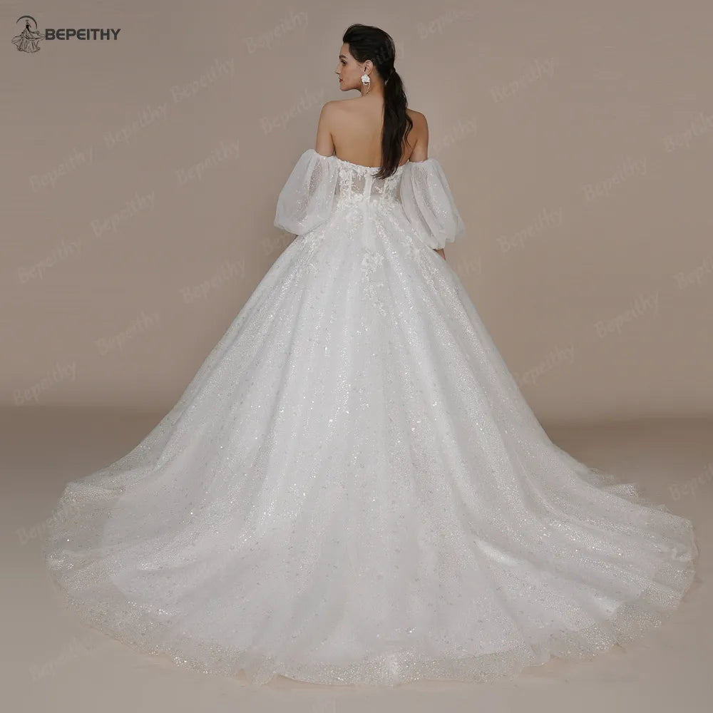BEPEITHY Princess Strapless Ivory Glitter Wedding Dresseride