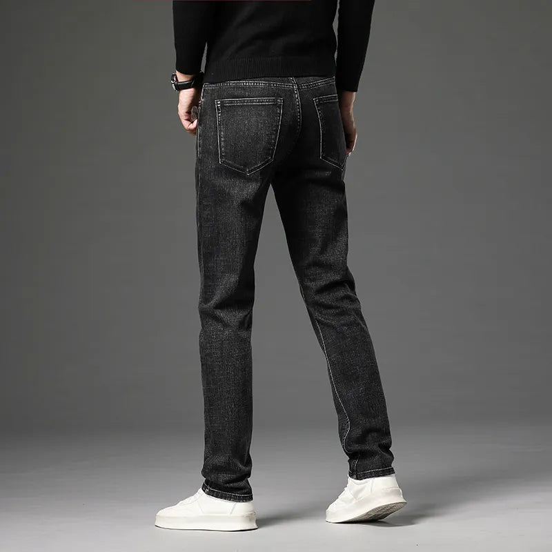 2023 Fall New Men's Cotton Stretch Slim Jeans Straight Version Business Fashion Denim Pants Vintage Blue Brand Trousers Black