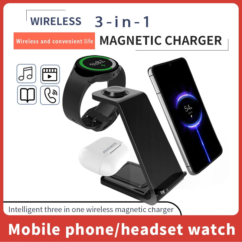 30W 3 in 1 Wireless Charger Stand for iPhone 15 14 13 12 Samsung Galaxy Apple Watch 7 8 9 Airpods Pro Fast